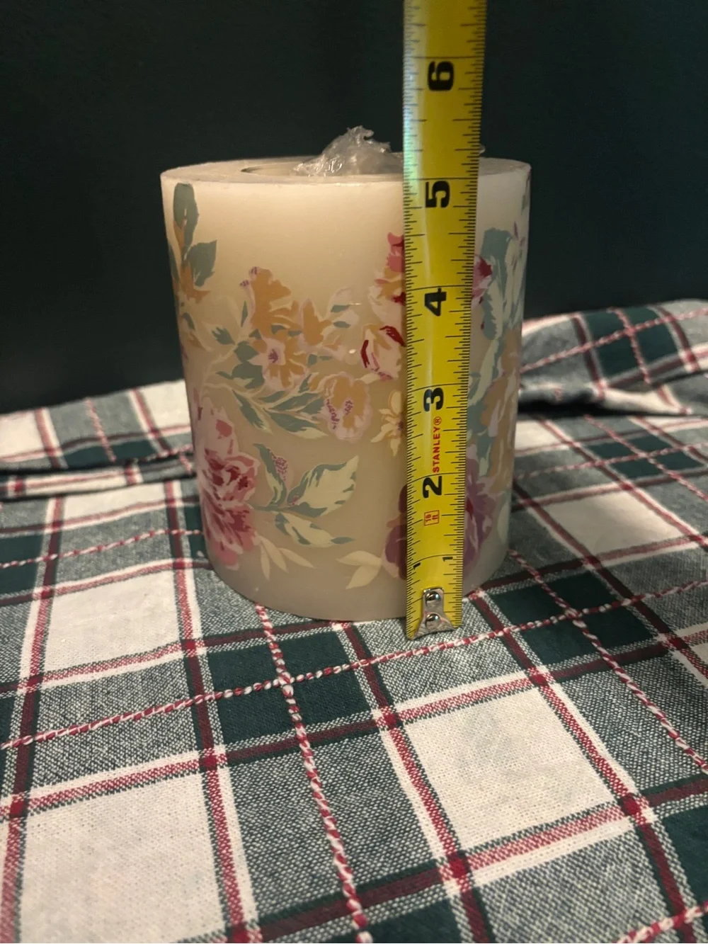 Vintage Floral Pillar Candle in Cream with Yellow and Pink Accents